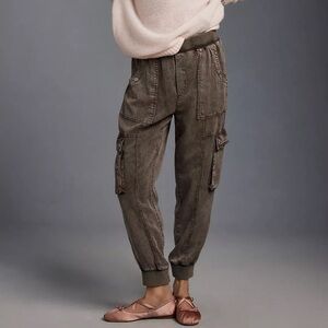Anthropologie Khaki Joggers with Pink Accents